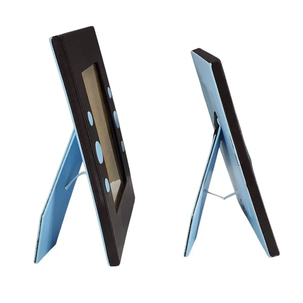 2 Sicura Italian Designs Picture Photo Frames Leather Brown Blue Circles 5x7 4x6